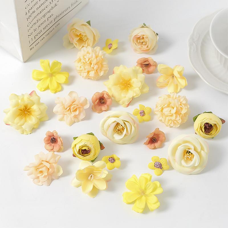 24Pcs 4.5cm Artificial Rose Mixed Silk Flower Head Bulk Craft Wreath Wedding Bridal Baby Shower Home Party Decor DIY Cake Decor