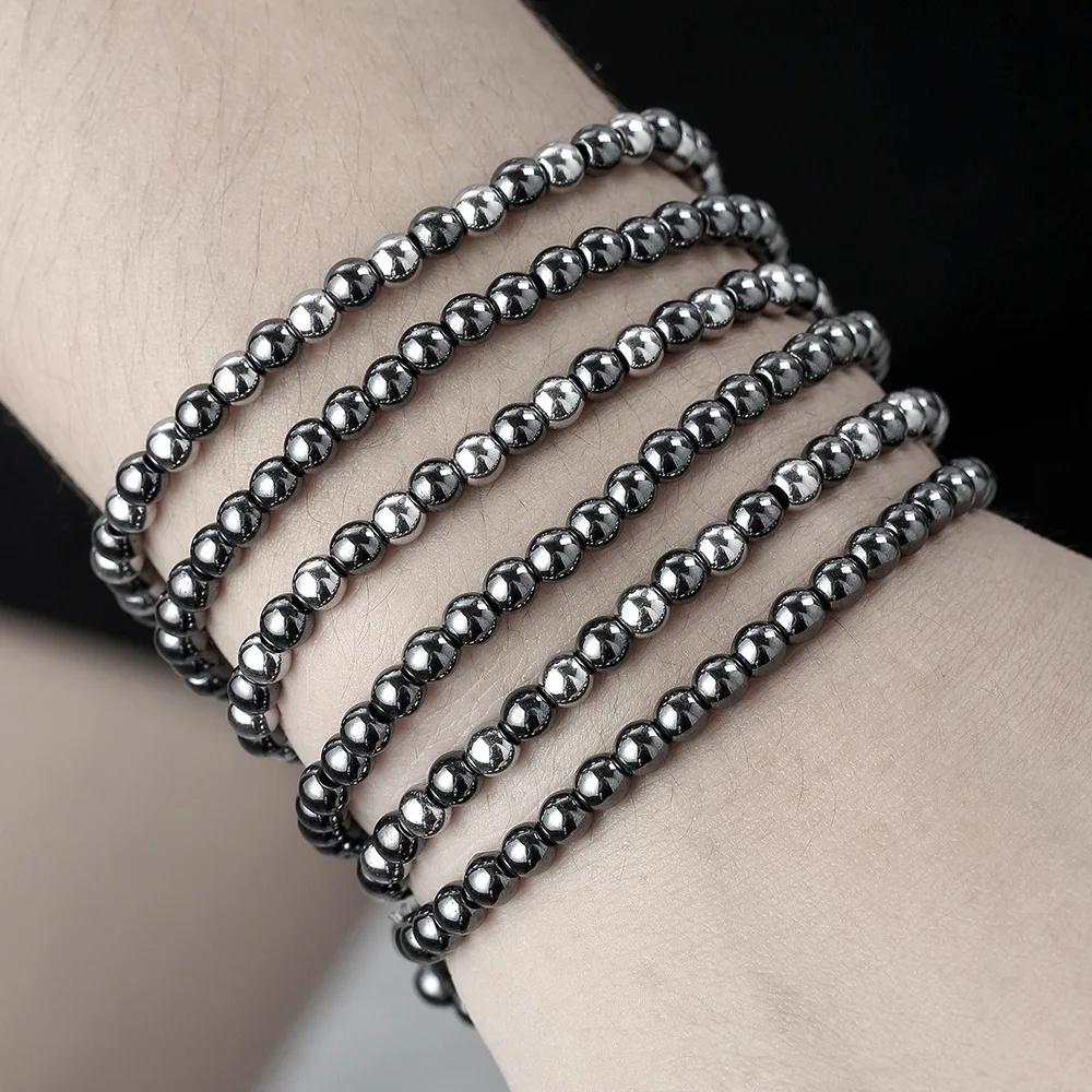 Brățară la Modă Hematit Titan Hertz Simplă cu Mărgele Piatră Biliară Neagră Brățară Elastică Bijuterii Vindecătoare pentru Sănătate