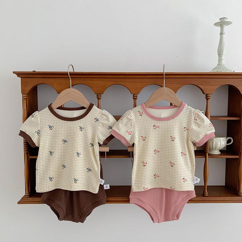 Summer Baby Clothing Set Floral Tee And Bloomer 2Pcs Suit Baby Clothes