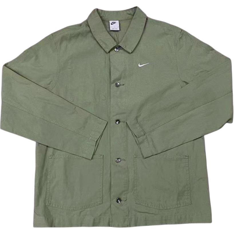 Nike Solid Color Large Pocket Collared Shirt Jacket Men Outerwear Olive-Green DQ5185-386