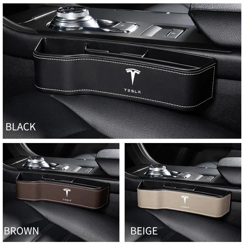 Autoaufkleber 2025 Neu Tesla Autositz-Spalt-Organizer PU-Leder-Tasche Auto-Aufbewahrungs-Organizer Für Tesla Model 3 Model X Y Style Road