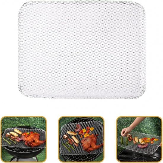 Luxshiny BBQ Grill Mesh Mat: 10Pcs Disposable Aluminum Grill Topper Broiler Net Pans Non-Stick Cooking Grid Grates Pad Baking Tools for Outdoor