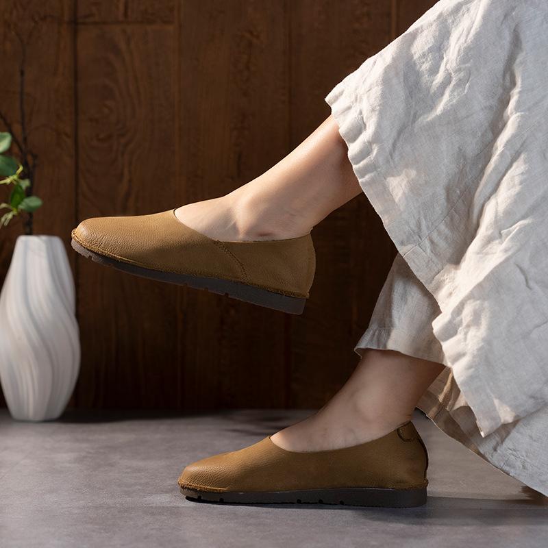 Ručně vyráběné kožené dámské boty kulatá špička měkká podrážka měkký povrch pohodlné ploché boty první vrstva hovězí kůže jednoboty pánské a dámské stejný styl