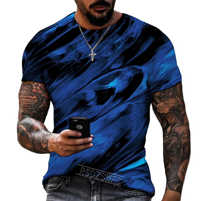 Blue And Black Color Mix And Match 3D Printing Men's Round Neck T-shirt Lycra Polyester Fabric Casual Brand Clothing Oversized