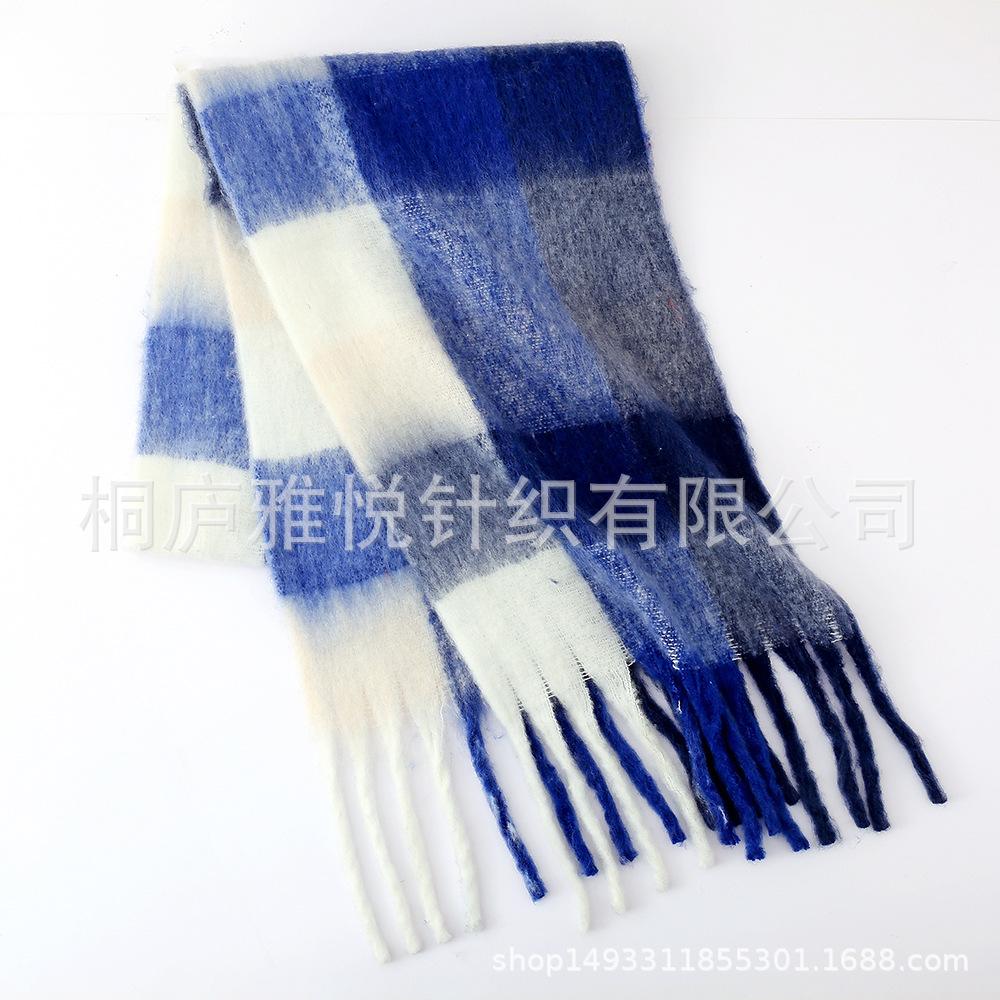 Premium color plaid scarf women's winter warm scarf mohair thickened scarf versatile shawl