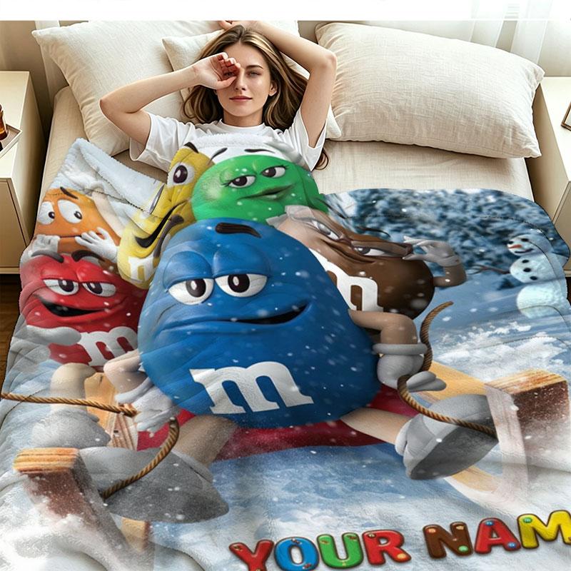 1PC M&M's Custom Name Patterned Flannel Blanket Suitable For All Seasons for Home Decor Warmth and Comfort Gifts Holiday Present