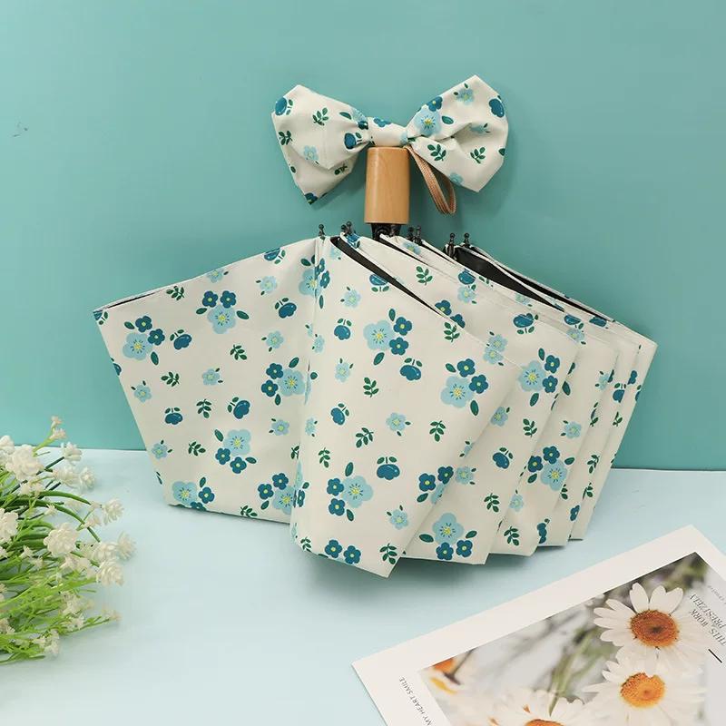 New Style Automatic Sunshade Umbrella with Fresh Floral Design, Suitable for Both Sunny and Rainy Weather, Compact and Portable Sun Protection
