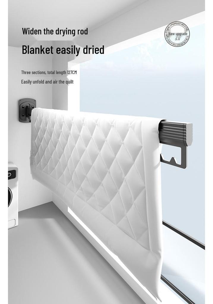Folding Retractable Clothes Drying Rack for Indoor/Outdoor Use: No-Punch Wall Mount Design for Balcony or Bay Window.