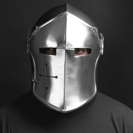 Barbuta Warrior Helmet  Black  Chrome Medieval Headpiece for , Cosplay And Costume Armor Looks
