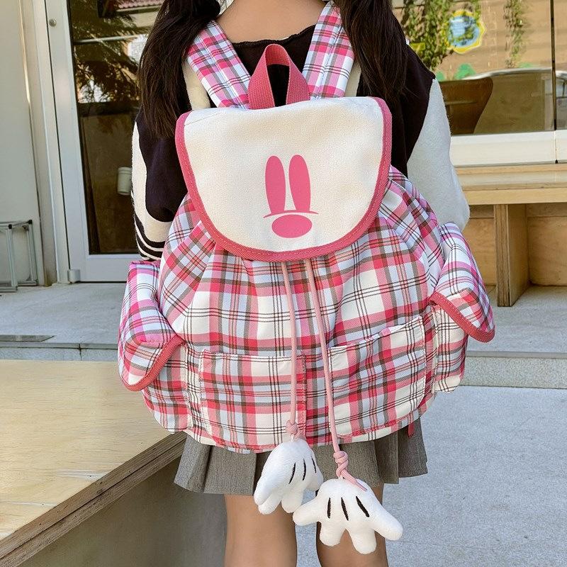 Schoolbag Korean version ins niche college style sweet soft girl mini backpack retro plaid cute cartoon parent-child backpack