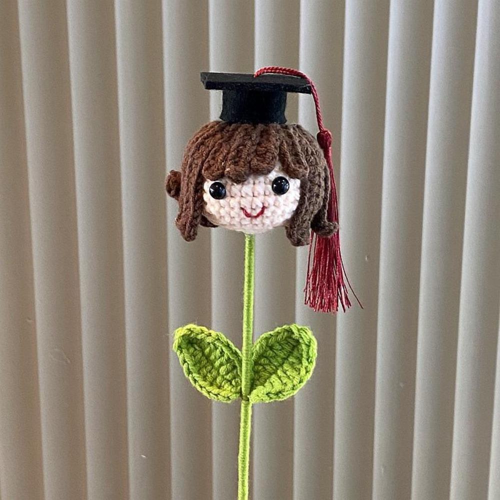 Cartoon Handmade Doctoral Hat Doll DIY Woven Crocheted Doll 34cm Simulated Flower Graduation Season