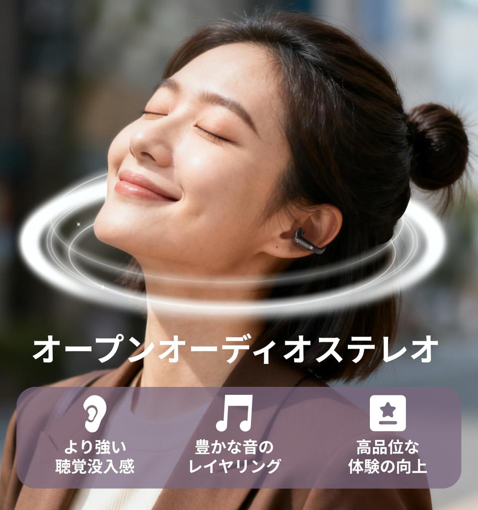 Hmusic Ear Cuff Wireless No Ear AI Sound Leakage Suppression ENC Noise 6 Hours IPX5 Earphones Lightweight, Comfortable, Pain, & Cancellation,