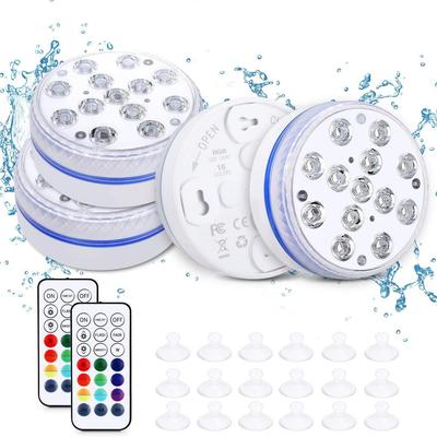 תאורת בריכה שקועה 7 ס"מ עם 13 נורות LED, שלט RF וכוס יניקה - 16 צבעים, ארבעה מגנטים, קישוט לחצר