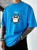 Yes Cartoon Cat Print Washed Tee Shirt Men Breathable Cotton TShirt Sport Summer Running Tops Oversized Hip Hop Streetwear