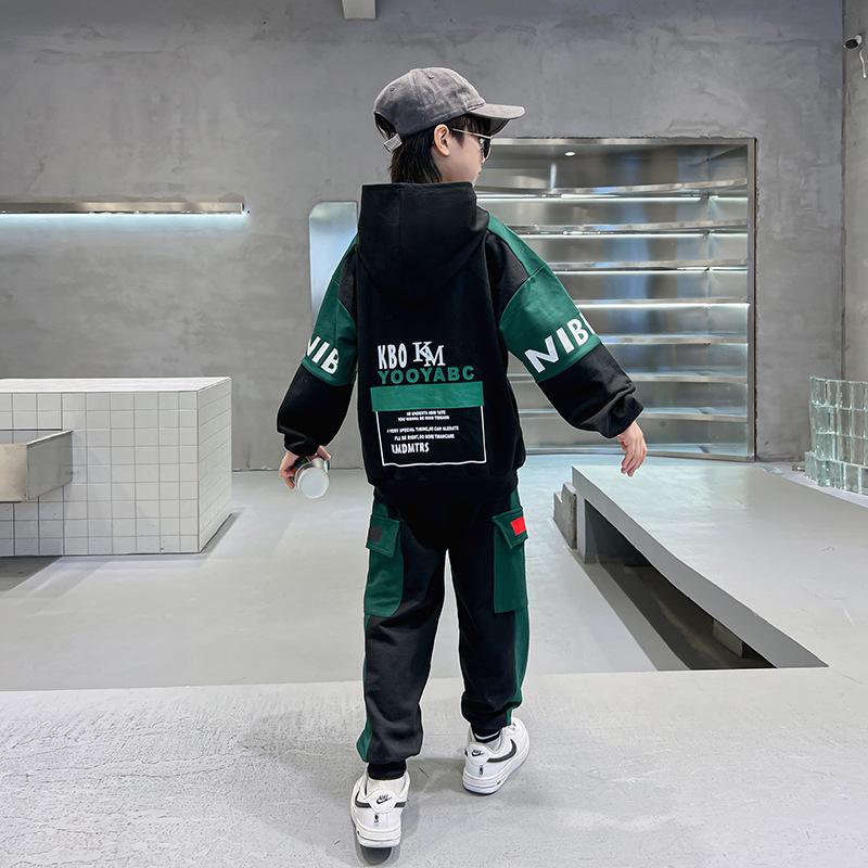 Spring Autumn Children Hooded Sweatshirt + Sweatpants Set Boy Letter Print Casual Sports 2-piece Suit Kids Hoodie Sportswear