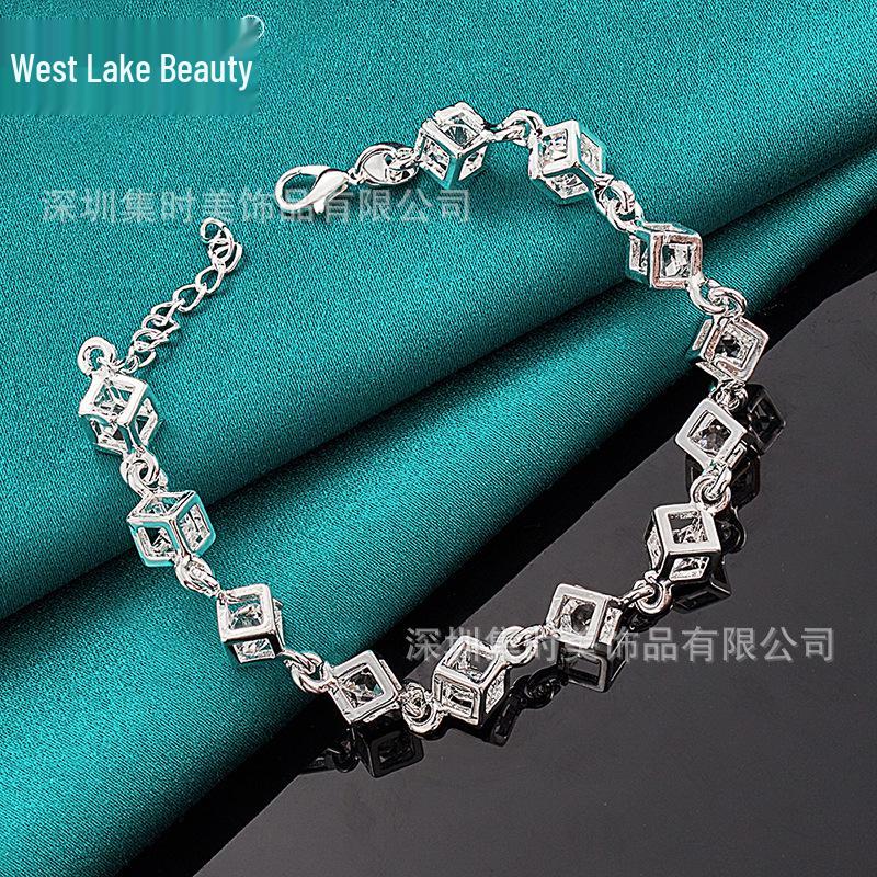 West Lake Beauty Silver Hollow Grid Bracelet