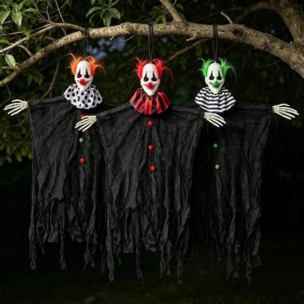 Halloween Clown Ghost Hanging Decoration with Green Hair - Perfect for Escape Rooms and Haunted Houses, Available in Multiple Colors