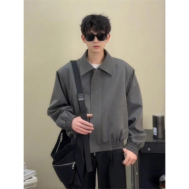 

American Men s Spring and Autumn Bomber Jacket - Trendy, Loose-Fit High Street Baseball Style XL серый