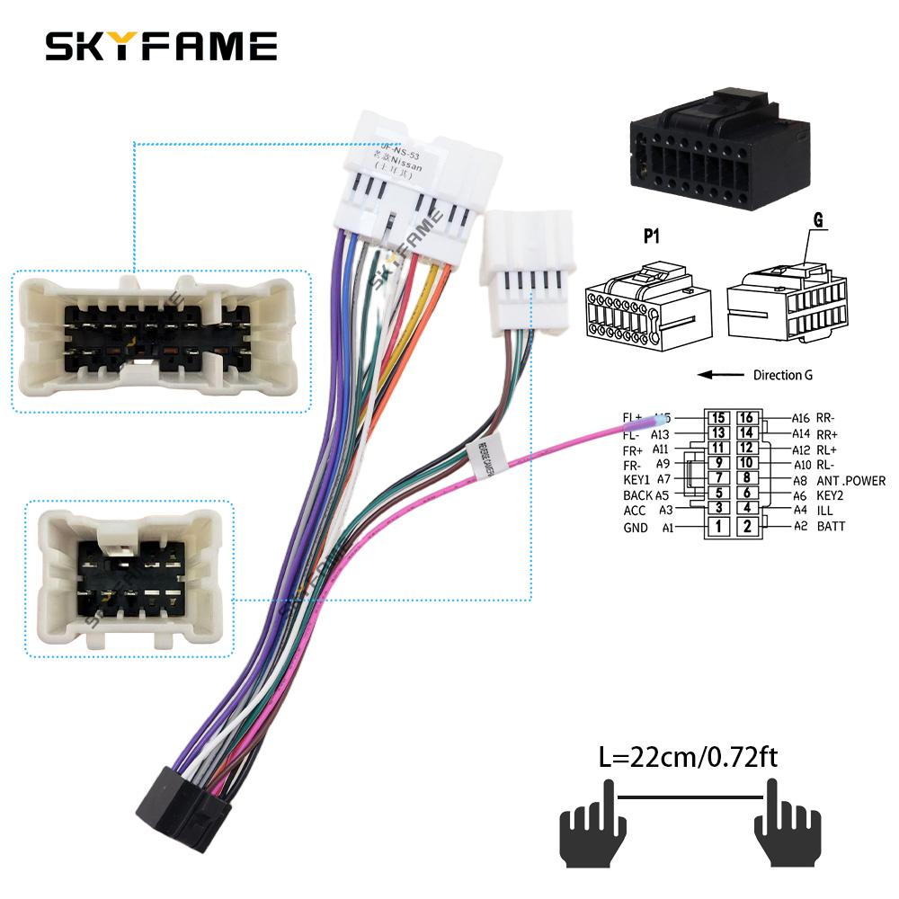 SKYFAME 16pin Car Wiring Harness Adapter Decoder Adnroid Radio Power Cable For Nissan Old
