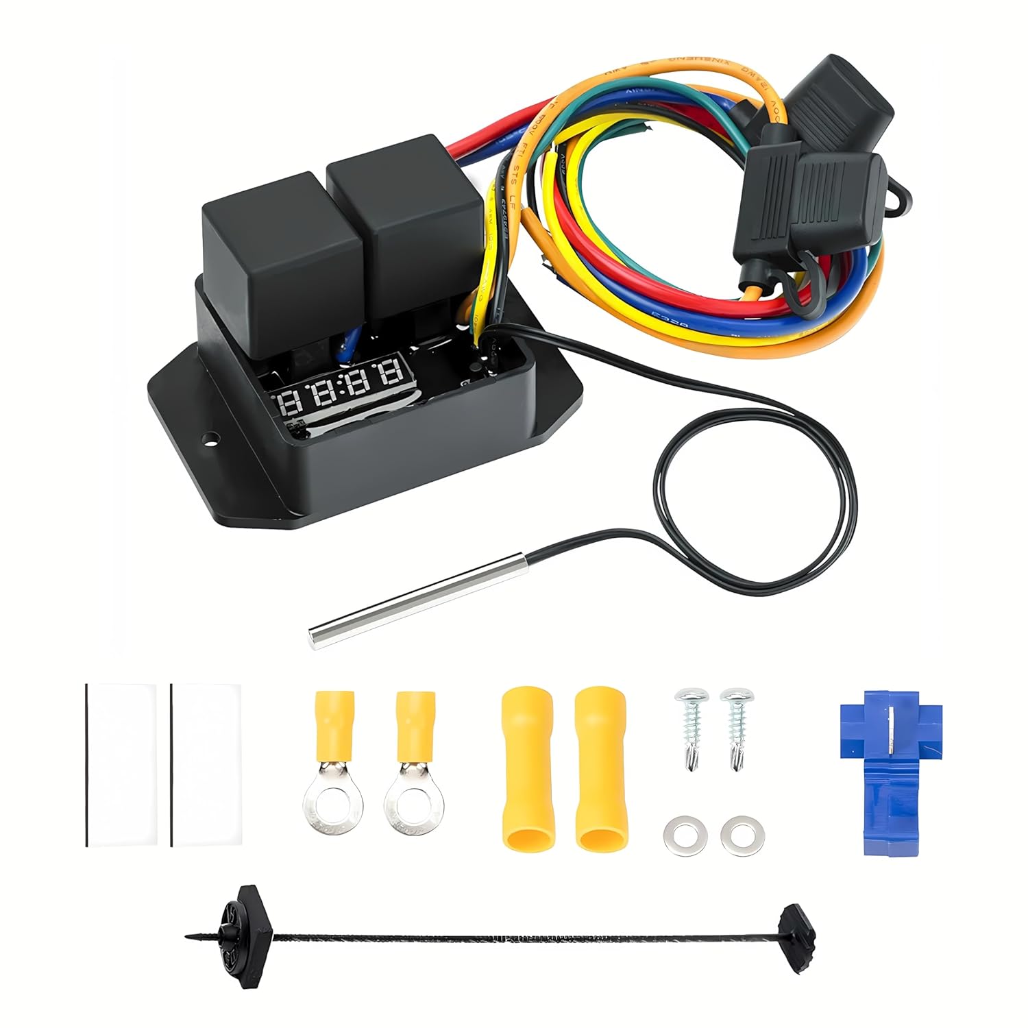 Цифровой термостатический переключатель вентилятора Комплект № 0444, 12 В и 24 В, Регулируемый диапазон температур Цифровой электрический термостатический двойной переключатель вентилятора Комплект