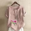 Women's Fashion Flowers Prined Short Sleeve T-shirt Loose Cotton Shirt Casual Loose Summer Blouse Tops