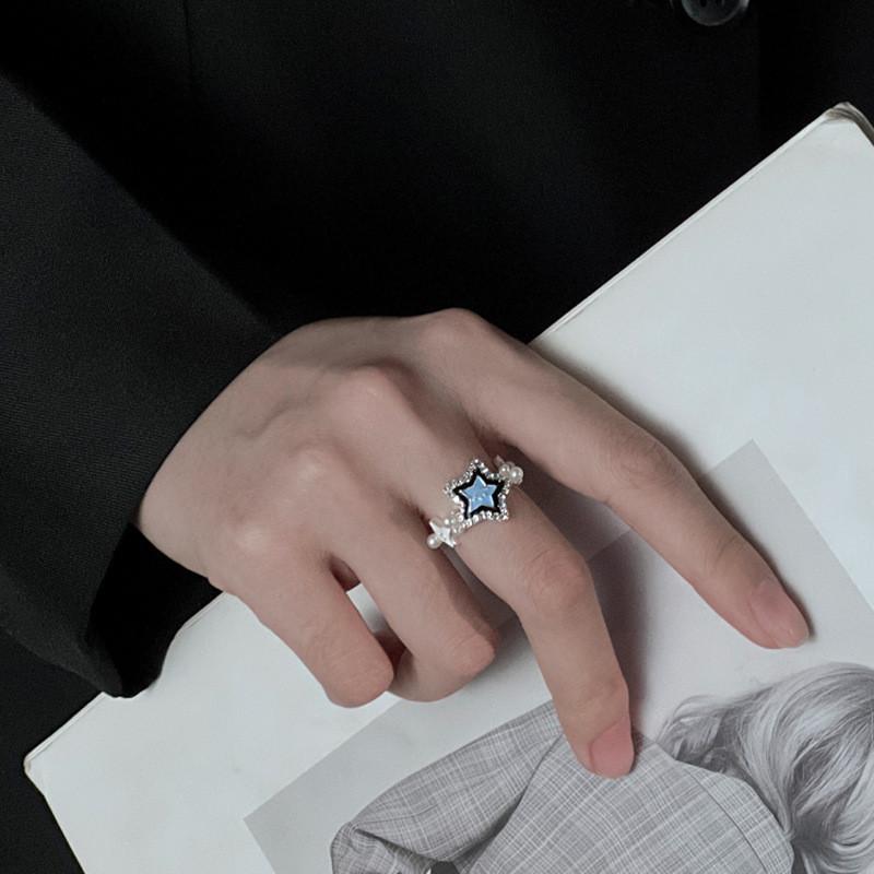 Unique Blue Lucky Star Ring For Women Stylish Copper Adjustable Fashionable Accessory 2023