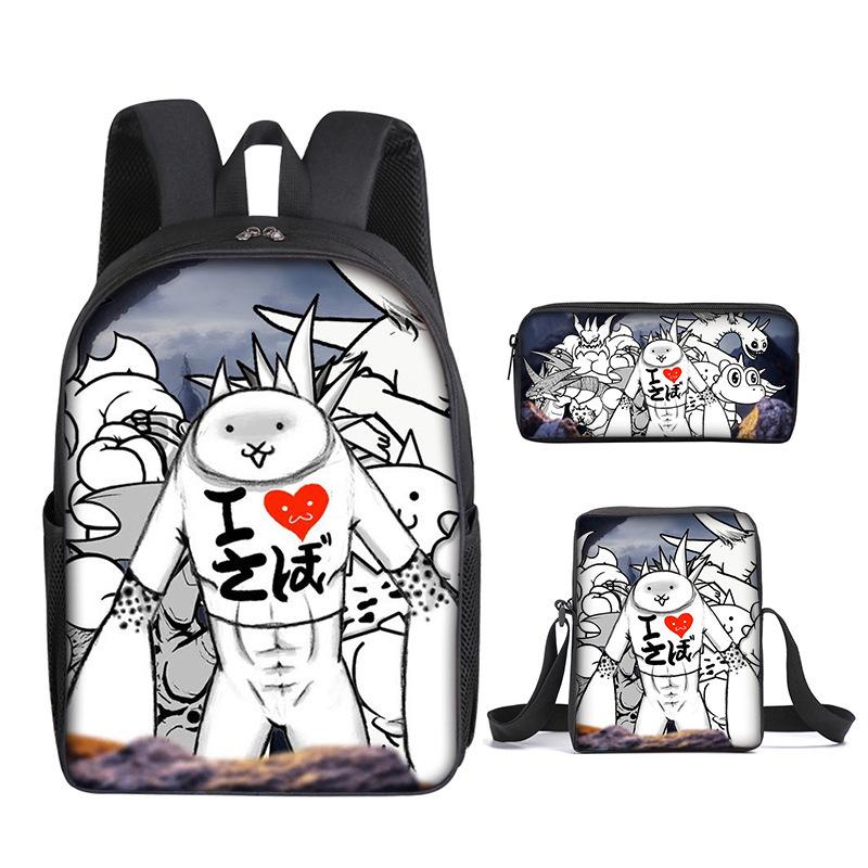 The Battle Cats Rucksack Dreiteiliges Set für Kindergartenkinder, Rucksack mit großem Fassungsvermögen, Umhängetasche, Federmäppchen