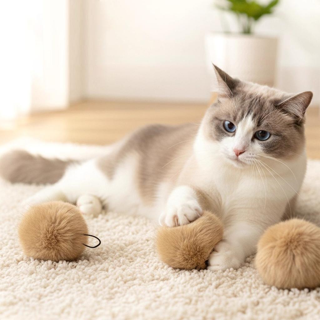 4/8/12pcs 3 Inch Furry Catnip Toy Ball Washable Soft Fluffy Interactive Cat Toy for Winter Cute Kitten Pet Interactive Gifts