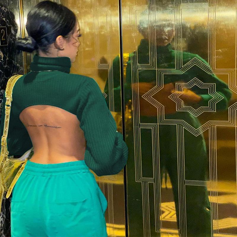 2022 Spring Autumn Fashion O Neck Women's T Shirt Casual Solid Knitted Sweater Sexy Crop Tops Lantern Sleeve Ladies T Shirt Tops