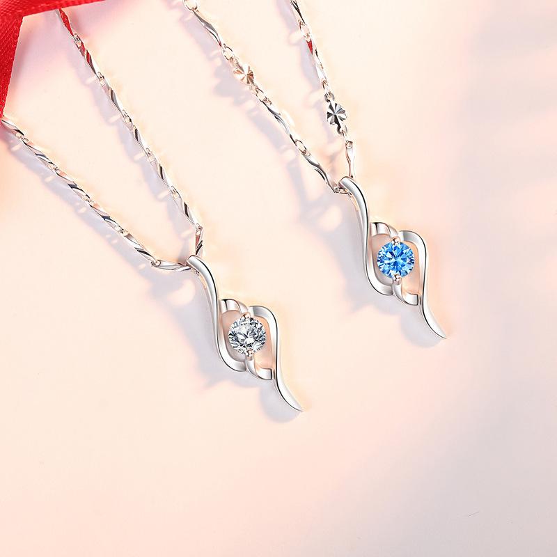 Cupid's Arrow Pendant Necklace 925 Sterling Silver Blue Diamond Zircon French Style Elegant Jewelry for Women
