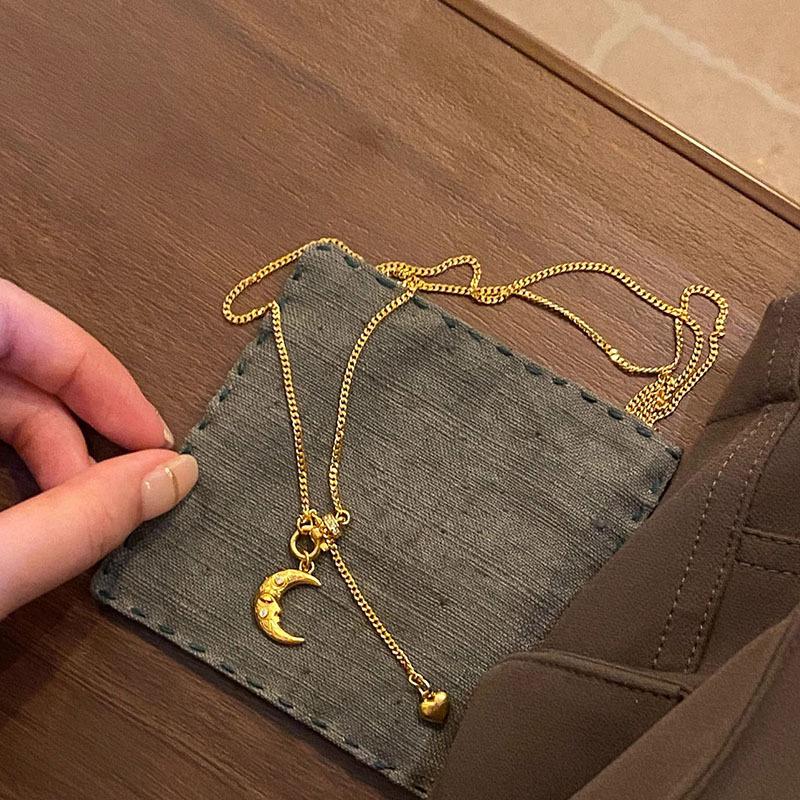 

Класичний інкрустований круглий діамант Рельєфний кулон-півмісяць Намисто унікальний ретро-модний ланцюжок-комір аксесуари 45cm золотий