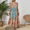 Vestido Maxi Casual de Talla Grande para Mujer con Estampado Floral Bohemio Vestido de Moda sin Mangas Vestido de Verano Vestido Vintage