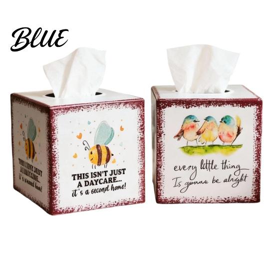 Pastoral Aesthetic Tabletop Bird Watercolor Tissue Box Art Square Decor Iron Bee And Print Decorative
