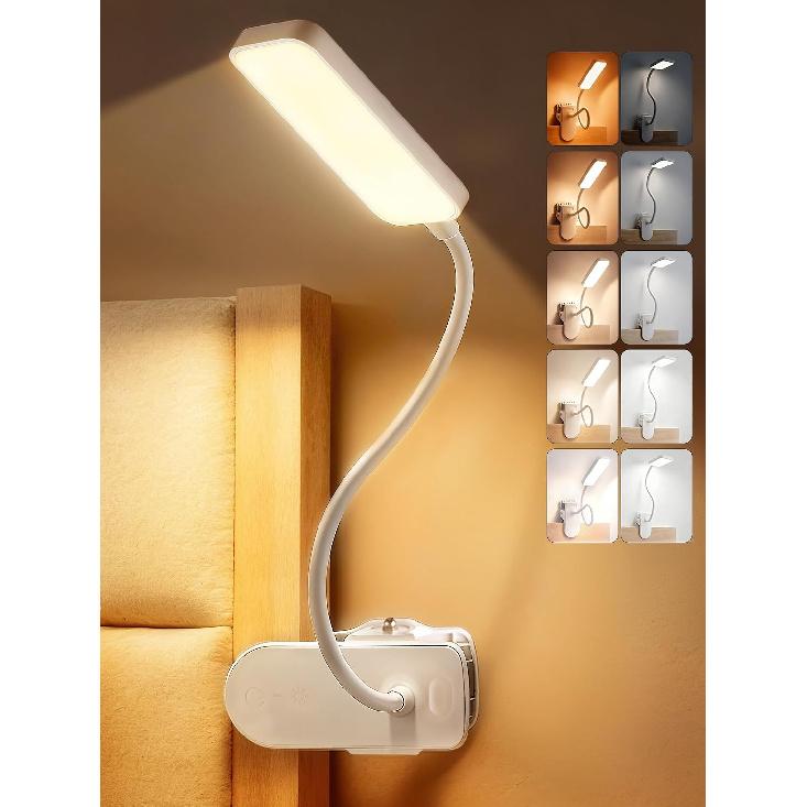 Aufsteckleuchte, 9 Helligkeitsstufen + 5 Farben, Wiederaufladbare Lampe, 48 LEDs, Kleine Schreibtischlampe | 4000mAh Akku-betrieben, 450 Lumen Klemmeuchte, Kabellos