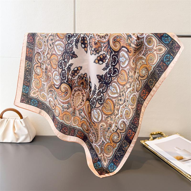 Vintage Paisley Print Shawl Square Scarf for Women Satin Fashion Wraps Neckerchief Female Hair Bands Ribbon Headband Bandana