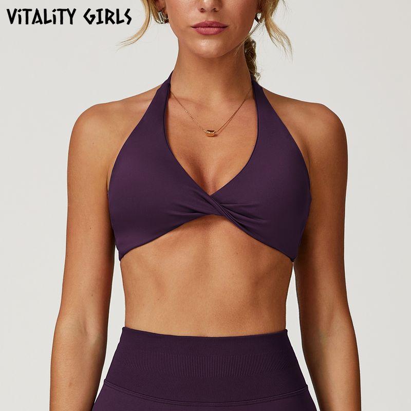

Vitality Girls Fashion Halterneck Yoga Intimates Twist Push up Sexy Beauty Back Wait Lifting Workout Clothes Bra Plum purple M