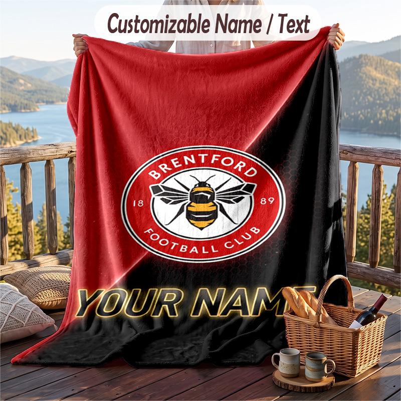 Flanel Battaniye Brentford Futbol Baskılı Kişiye Özel İsim Metni Yumuşak Kanepe Yatak İçin Atkı