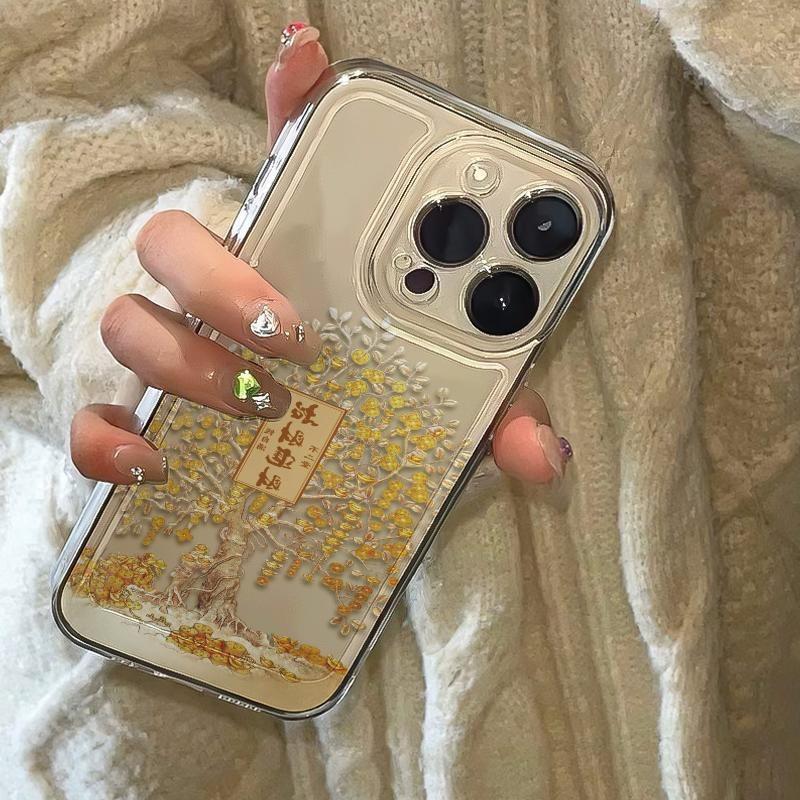 Gold and silver ingot tree is suitable for Apple 15plus mobile phone case iPhone16 transparent 13promax soft 12 anti-drop xr.