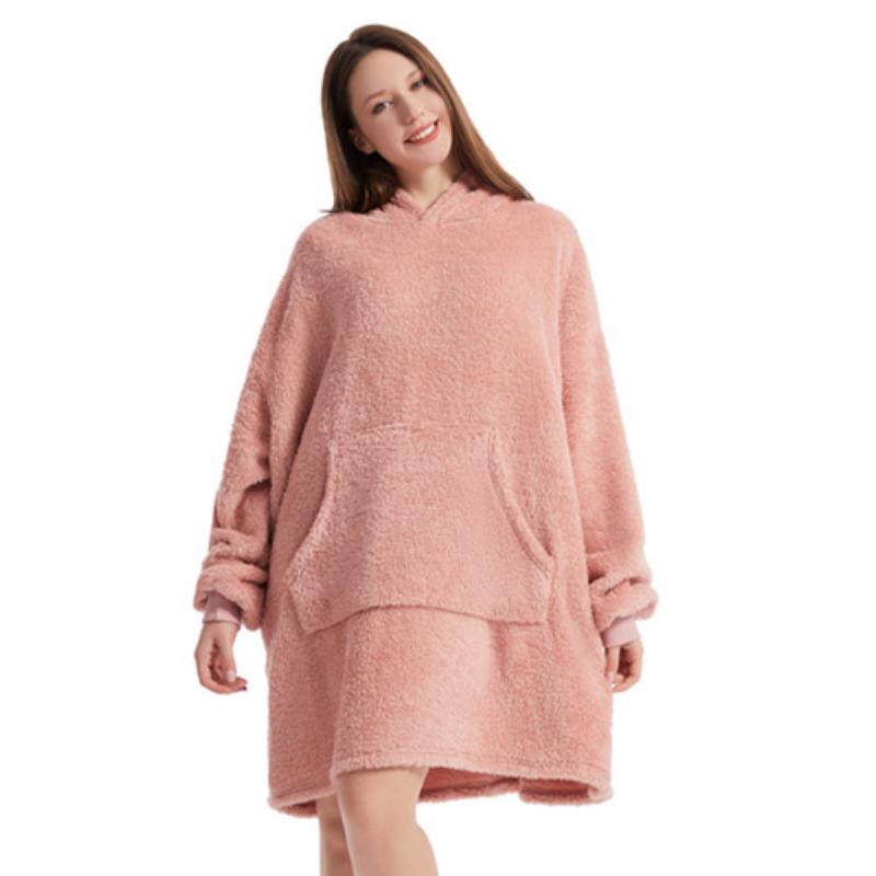 Autumn and Winter Comfortable Loose Double-sided Fleece Hoodie Thick Blanket Couple Home Service