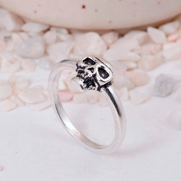 Simple Skull Silver Plated Ring | Minimalist Gothic Biker Brass Jewelry | Edgy Statement Gift for Him/Her