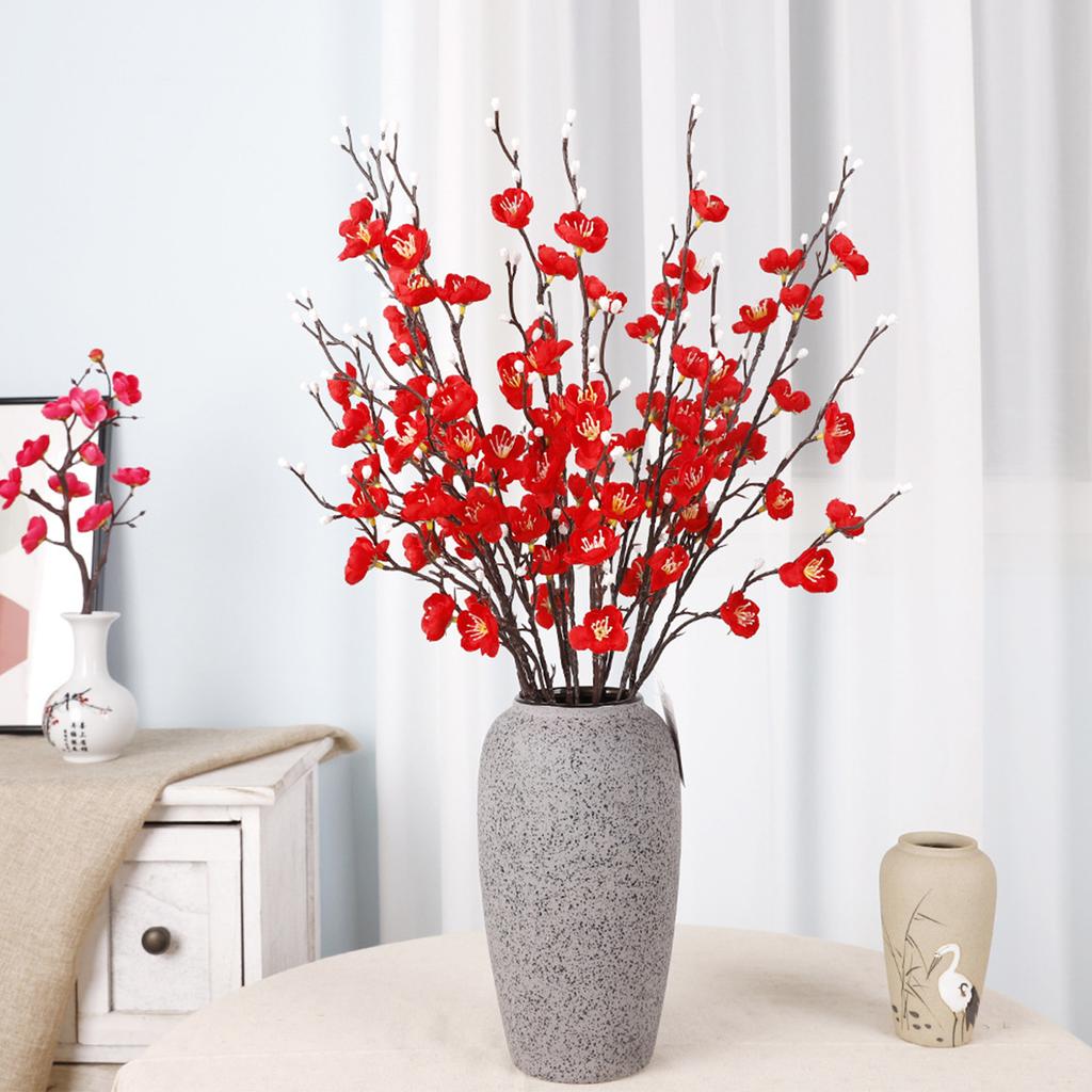 Künstliches Pflaumenarrangement Blume Realistisch Seide Künstlich Frühlingsblütenzweig für Hochzeit Zuhause Rot