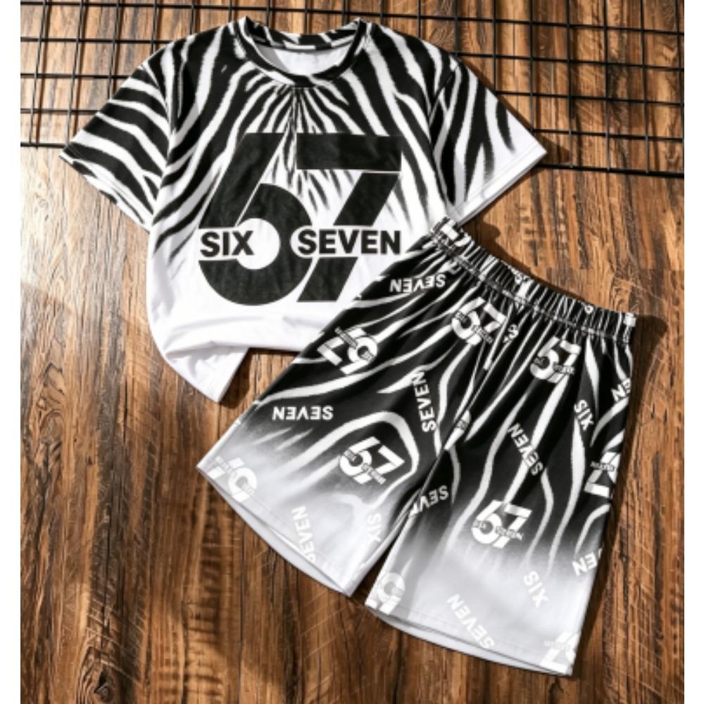 Fashion Letter 67 Number Printed Men's T-shirt and Shorts 2 Piece Set Summer Street Casual Outdoor Sports Men's and Women's T-shirt Sets