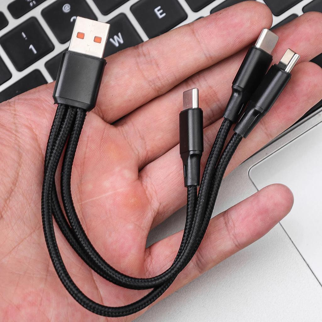 3 In 1 100W 6A USB-A to 3 ×Type-C Fast Charging Data Cable For iPhone 17 Samsung Xiaomi Android Phone USB C Data Transfer Cord