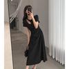 Women's Round Neck Short Sleeve Midi Dress Slim Mid Waist Hollow Cutout Ruched Side A Line Elegant Hepburn Style Summer Long Dress