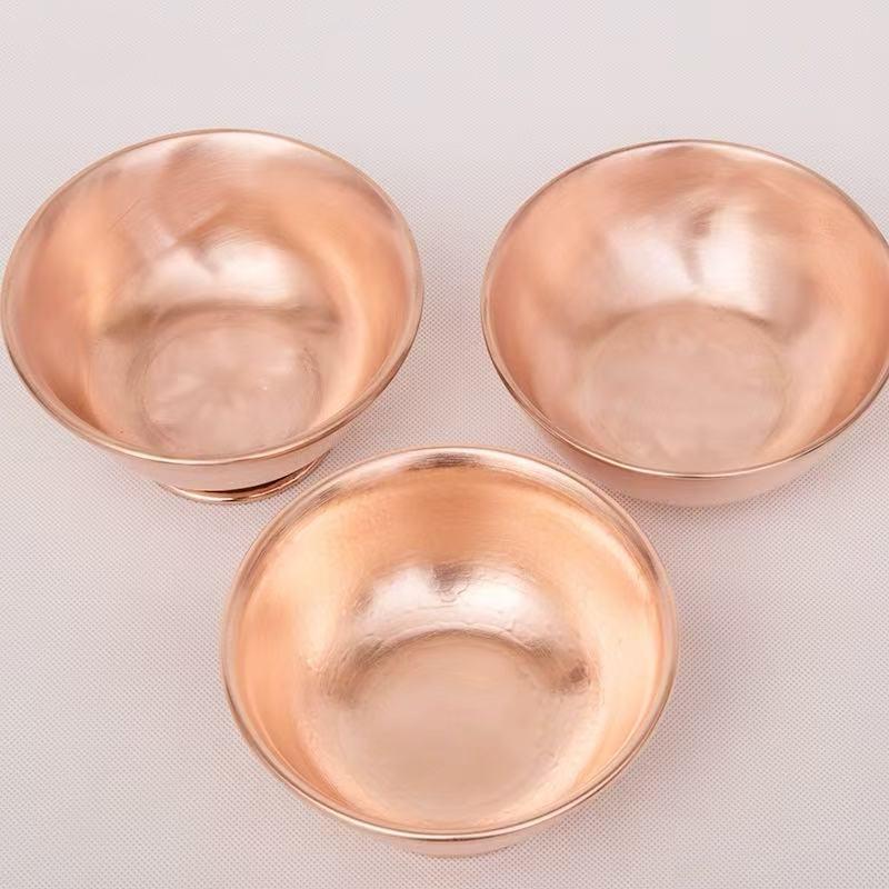 Vintage Red Copper Salad Tall Feet Bowl,Engraving Hammer Texture Home Breakfast Cheese Tableware,Snack Bowl Table Decoration