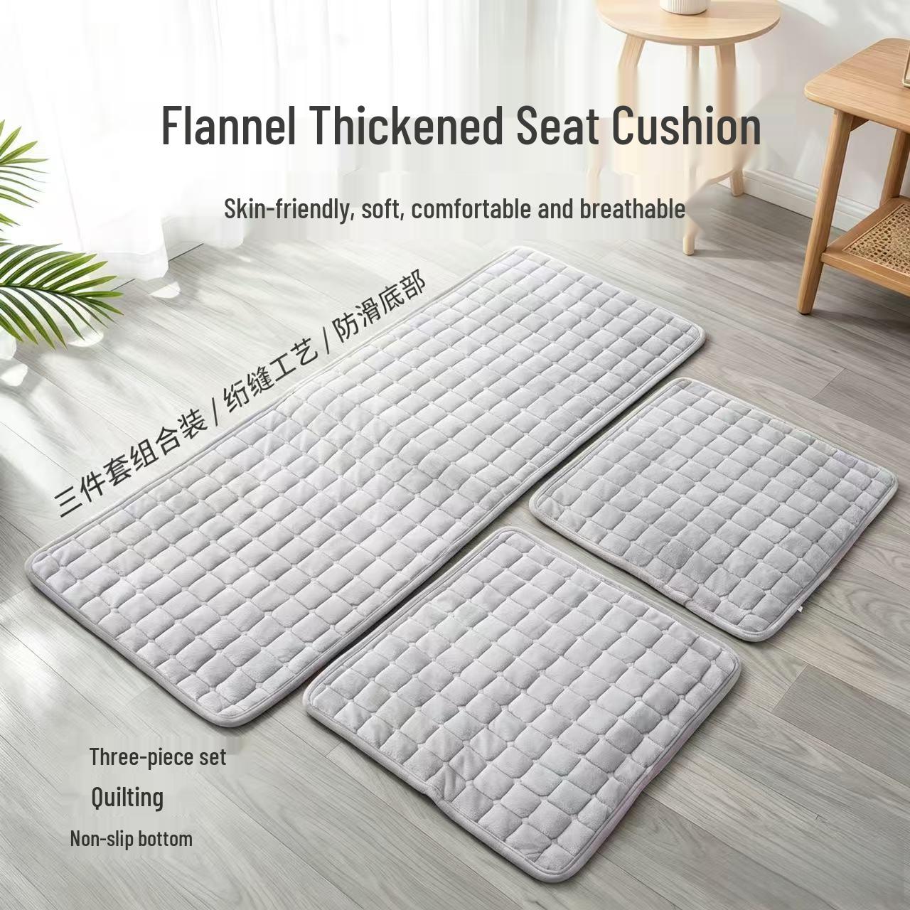 Plush Winter Car Seat Cushion Set: Thick Quilted Flannel Three-Piece Mat Without Backrest Front 2 pcs: 50x50cm, Rear 1 pc: 50x135cm