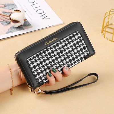 Money Keeper Women'S Bagnewest Korean Style Houndstooth Folding Pull-Belt Wallet Coin Purse Fashion Card Holder Wallet Men