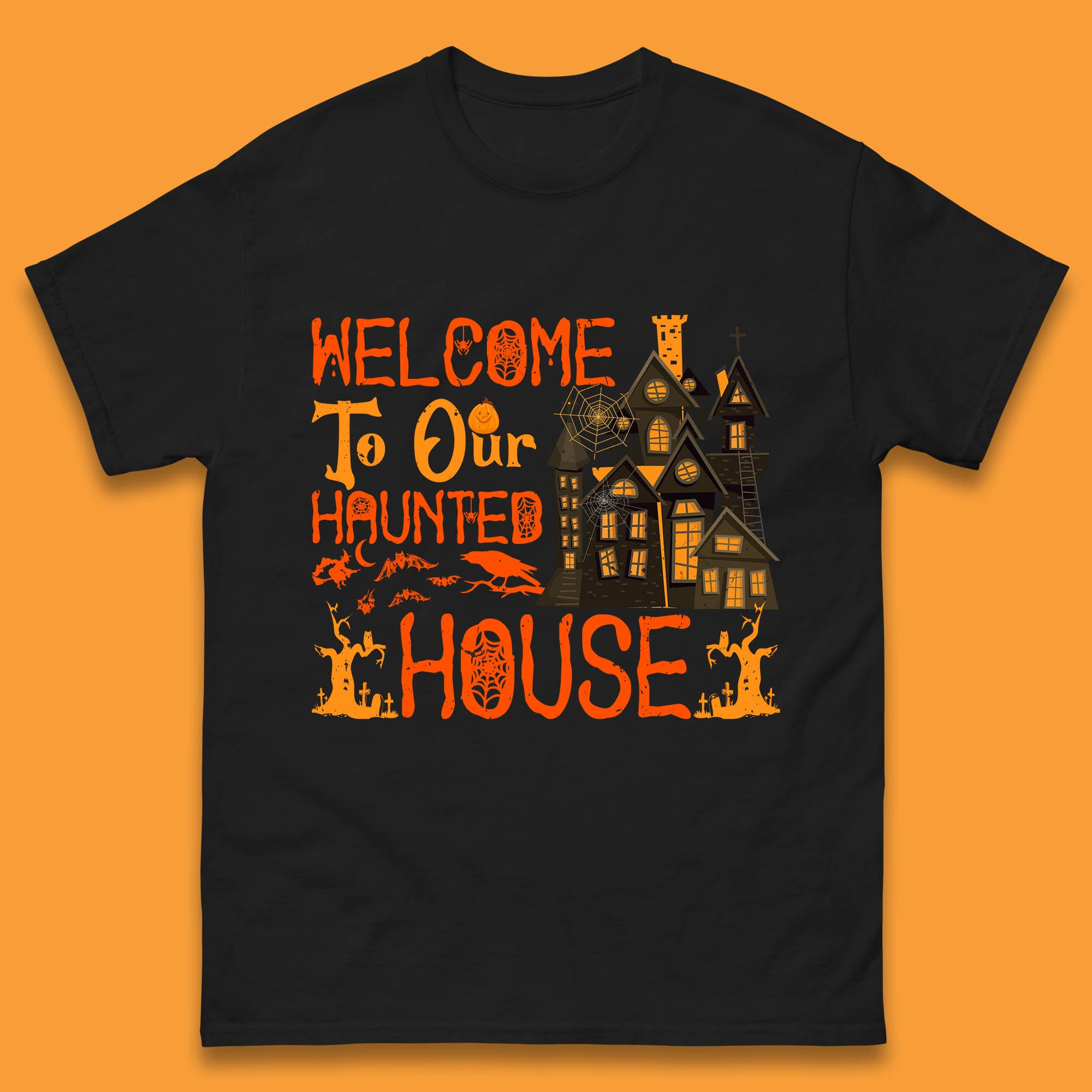 Welcome To Our Haunted House Halloween Horror Scary Spooky House Mens Tee Top XL