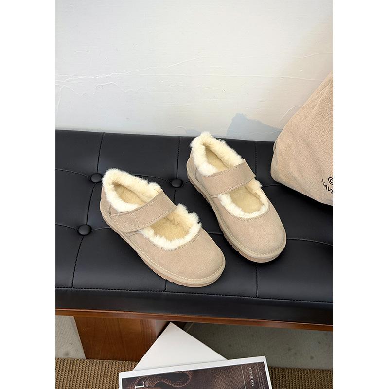 Mary Jane Snow Boots Women's Winter New Flat-soled Cotton Shoes Thin-soled Warm Comfortable Leather Fluffy Shoes Trend