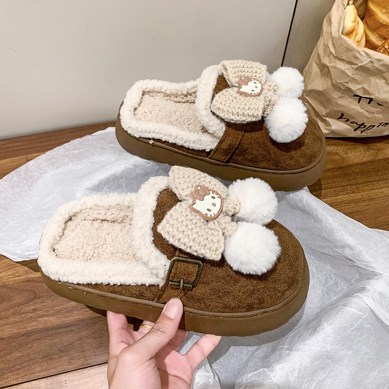 Cartoon cat going out cotton slippers heightening warm and comfortable slippers going out thickened cotton slippers bread shoes winter cotton mop